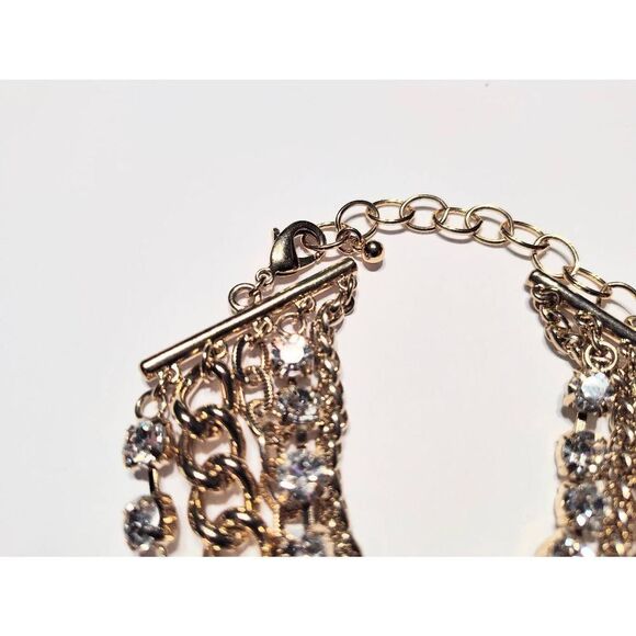 GOLD MULTI CHAIN CRYSTAL STRAND BRACELET NWOT - Picture 3 of 9